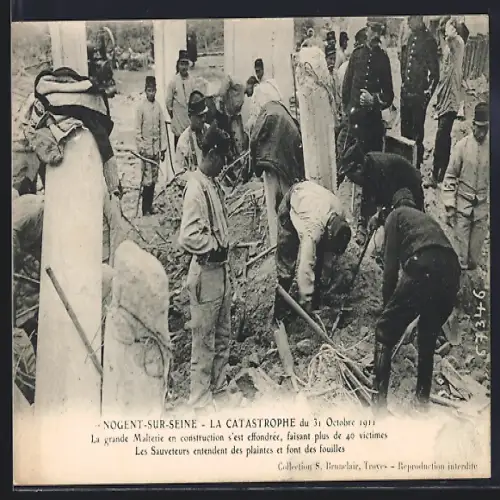 AK Nogent-sur-Seine, Le Catastrophe du 31 Octobre 1911, La grande Malterie en construction s`est effondrée