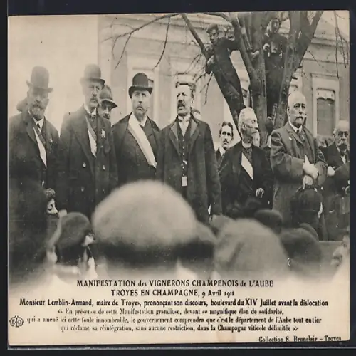 AK Troyes en Champagne /Aube, 9 Avril 1911, Manifestation des Vignerons Champenois de l`Aube