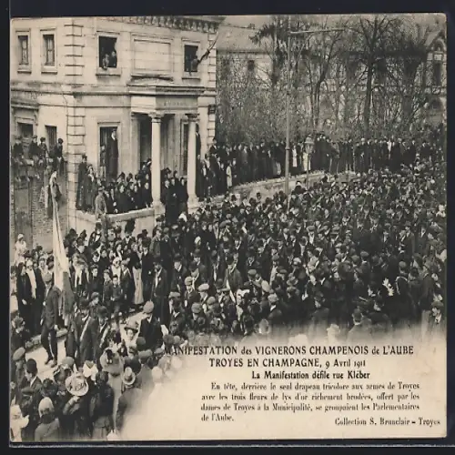 AK Troyes, Manifestation des Vignerons Champenois, 9 Avril 1911, Defile rue Kleber, Arbeiterbewegung