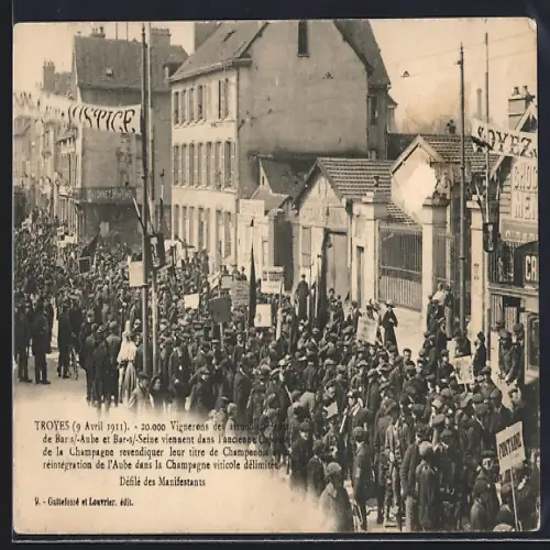 AK Troyes, 9 Avril 1911, 20.000 Vignerons des arrondissements de Bar-s /-Aube et Bar-s /-Seine
