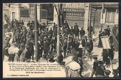 AK Troyes, 9 Avril 1911, 20.000 Vignerons des arrondissements de Bar-s /-Aube et Bar-s /-Seine
