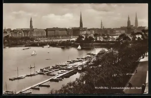 AK Hamburg-Neustadt, Lombardsbrücke mit Stadt