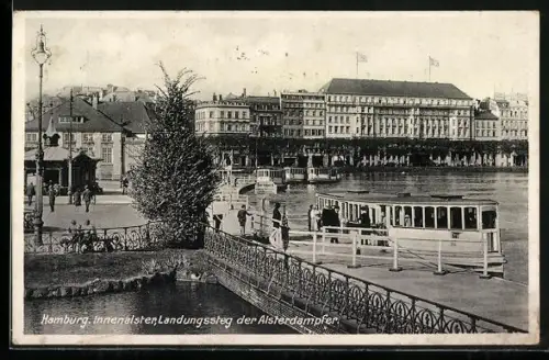 AK Hamburg, Innenalster mit Landungssteg der Alsterdampfer