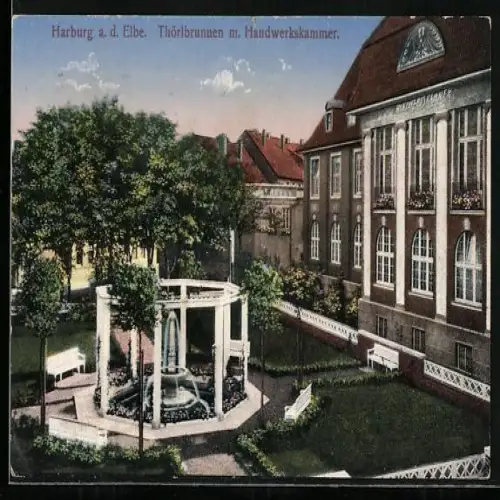 AK Hamburg-Harburg, Thörlbrunnen mit Handwerkskammer