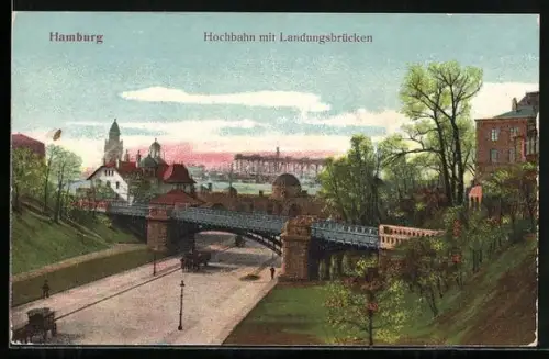 AK Hamburg-St. Pauli, Hochbahn mit Landungsbrücken