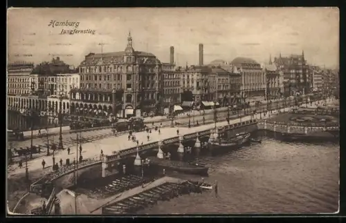 AK Hamburg-Neustadt, Jungfernstieg mit Strassenbahn