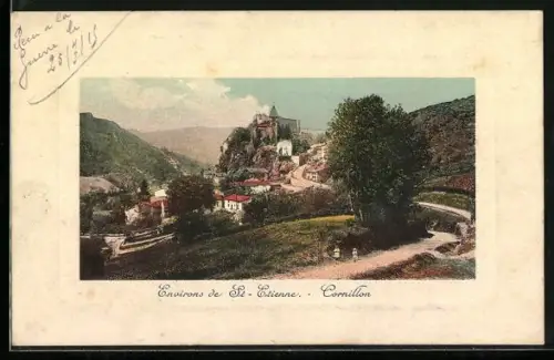 AK Cornillon, Vue pittoresque du village sur la colline avec paysage environnant