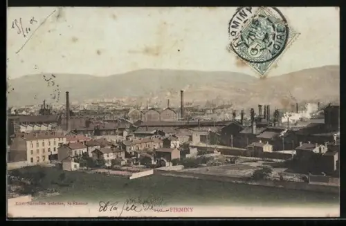 AK Firminy, Vue des usines et de la ville en arrière-plan