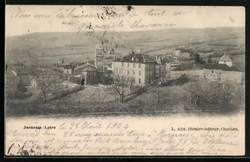 AK Jarnosse /Loire, Vue d`ensemble du village avec l`église et les collines environnantes