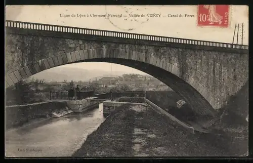 AK Vallée du Vizezy, Canal du Forez sous le pont de la ligne Lyon-Clermont-Ferrand