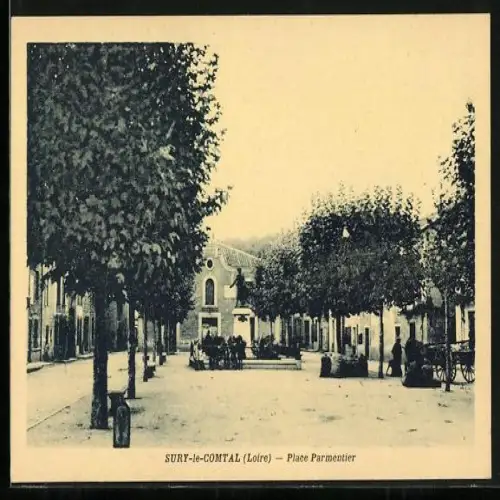 AK Sury-le-Comtal /Loire, Place Parmentier vue avec arbres et passants