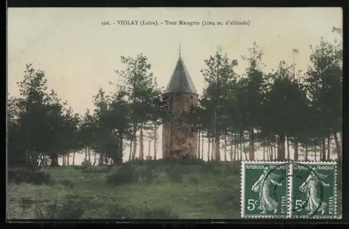 AK Violay /Loire, Tour Matagrin entourée d`arbres