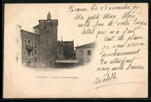 AK Roanne, Place du Vieux-Château avec bâtiments historiques