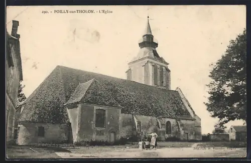 AK Poilly-sur-Tholon, L`Église avec personnages au puits