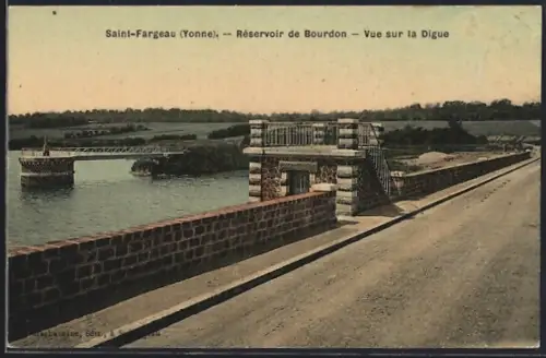AK Saint-Fargeau /Yonne, Réservoir de Bourdon, Vue sur la Digue