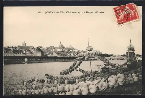 AK Joigny, Fête Vénitienne 1911, Barques décorées