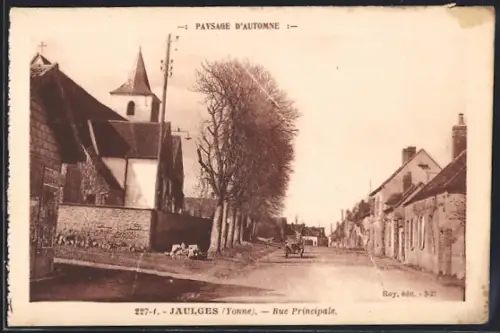 AK Jaulges /Yonne, Rue Principale en automne avec église et maisons de village