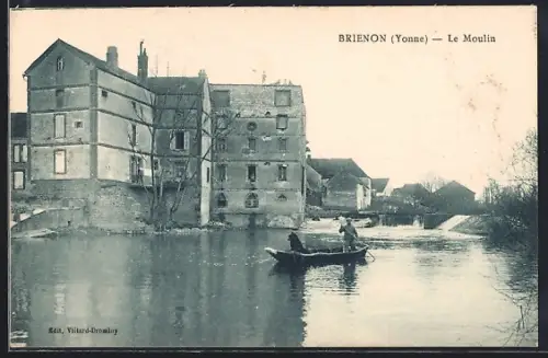 AK Brienon /Yonne, Le Moulin et barque sur la rivière