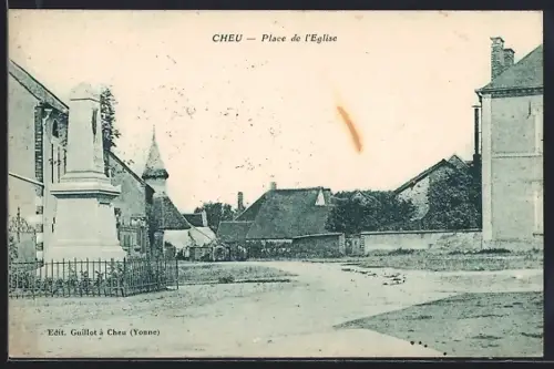 AK Cheu, Place de l`Église avec monument et bâtiments environnants