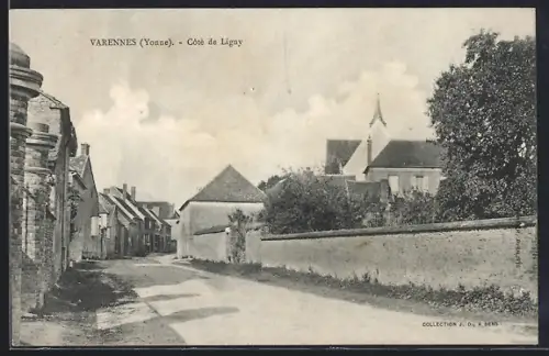 AK Varennes /Yonne, Côté de Ligny avec vue sur rue et église
