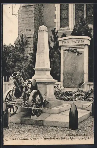 AK St-Valérien /Yonne, Monument aux Morts 1870 et 1914-1918