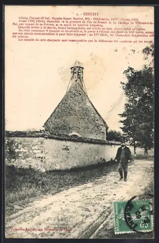 AK Chichy, Chapelle Saint-Martial et chemin rural avec passant