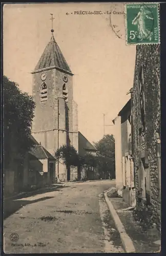 AK Précy-le-Sec, La Grande Rue avec clocher de l`église