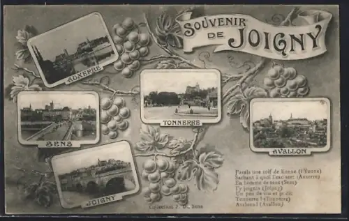 AK Joigny, Souvenir avec vues de Auxerre, Sens, Tonnerre et Avallon