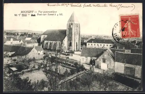 AK Michery, Vue panoramique avec église et village