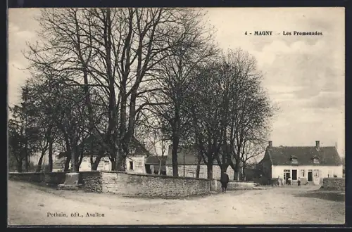 AK Magny, Les Promenades avec arbres et maisons