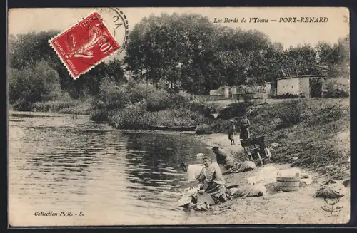 AK Port-Renard, Les Bords de l`Yonne avec des gens au bord de l`eau