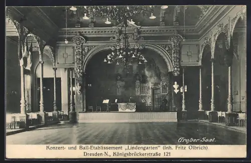 AK Dresden-N., Konzert- und Ball-Etablissement Lindengarten, Königsbrücker Str. 121