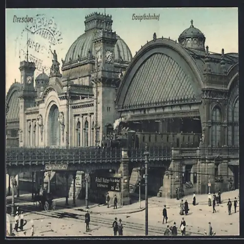 AK Dresden, Hauptbahnhof, Personenzug mit Dampflok