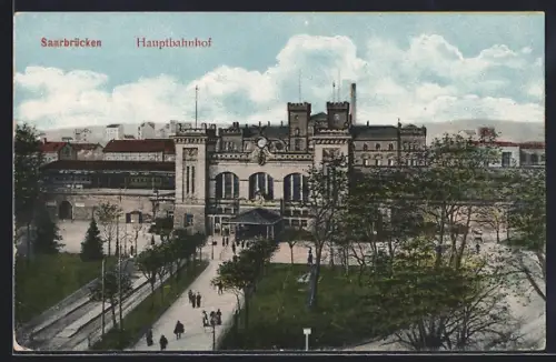 AK Saarbrücken, Hauptbahnhof mit Vorplatz