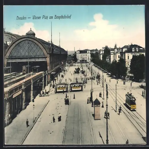AK Dresden, Wiener Platz am Hauptbahnhof, Strassenbahn