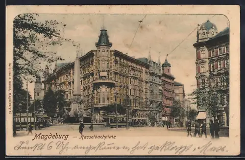 AK Magdeburg, Strassenbahn am Hasselbachplatz