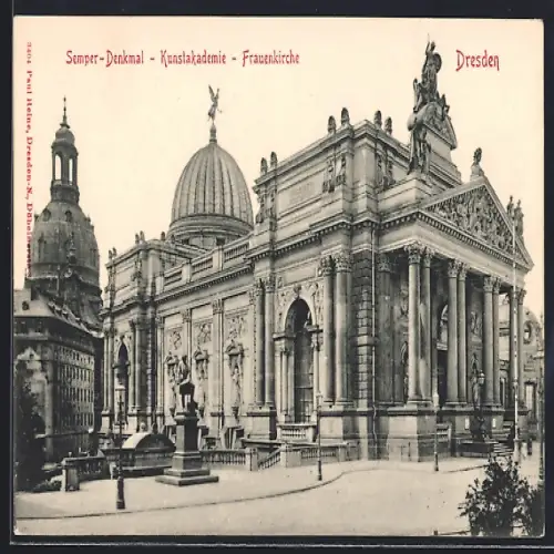 AK Dresden, Kunstakademie mit Semper-Denkmal