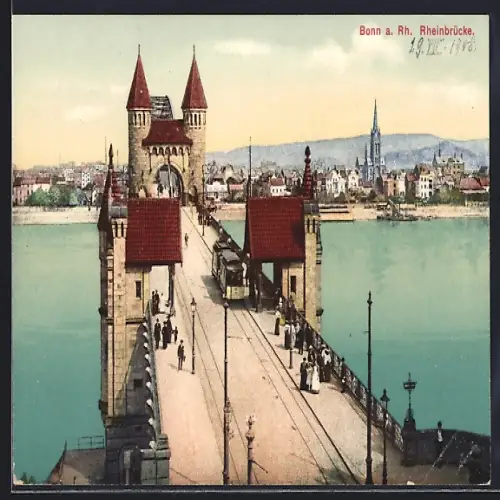 AK Bonn a. Rh., Strassenbahn auf der Rheinbrücke