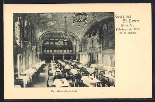 AK Berlin W.-Tiergarten, Gasthaus Alt-Bayern, Minnesänger-Saal, Potsdamerstrasse 10-11