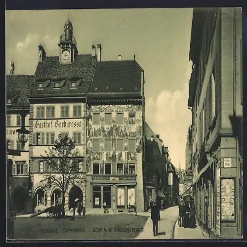 AK Konstanz, Obermarkt, Gasthof Barbarossa, Blick in die Wessenbergstrasse