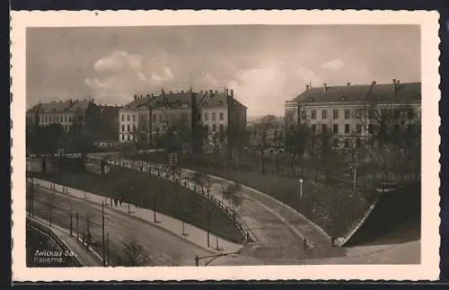 AK Zwickau Sa., Strasse an der Kaserne