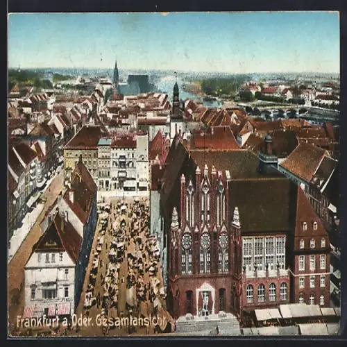 AK Frankfurt a. Oder, Blick über den Marktplatz und Teile der Stadt