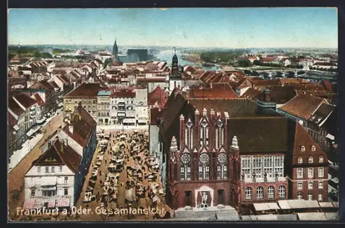 AK Frankfurt a. Oder, Blick über den Marktplatz und Teile der Stadt