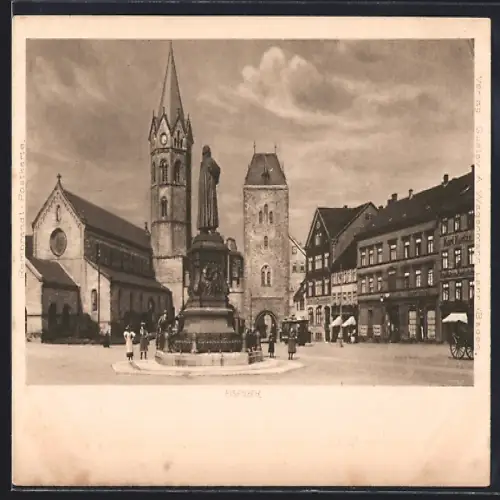 AK Eisenach, Karlsplatz mit Nikolaikirche, Nikolaitor & Lutherdenkmal