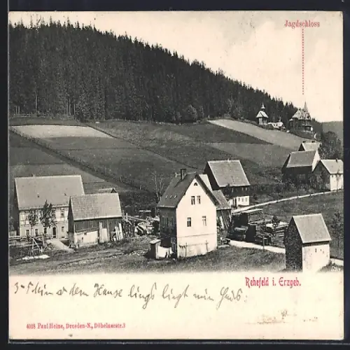 AK Rehefeld i. Erzgeb., Ortsansicht mit Jagdschloss