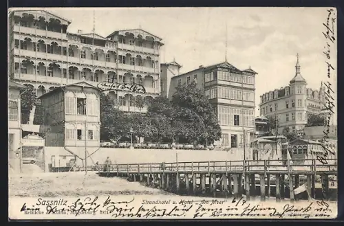 AK Sassnitz, Strandhotel, Seebrücke, Hotel am Meer