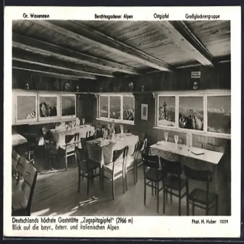 AK Partenkirchen, Zugspitze, Deutschlands höchste Gaststätte Zugspitzgipfel, Gastraum