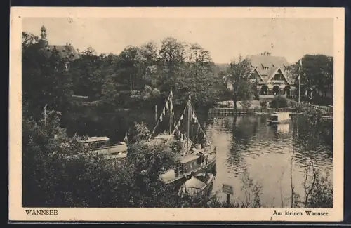AK Berlin-Wannsee, Am kleinen Wannsee, Villa & Boote