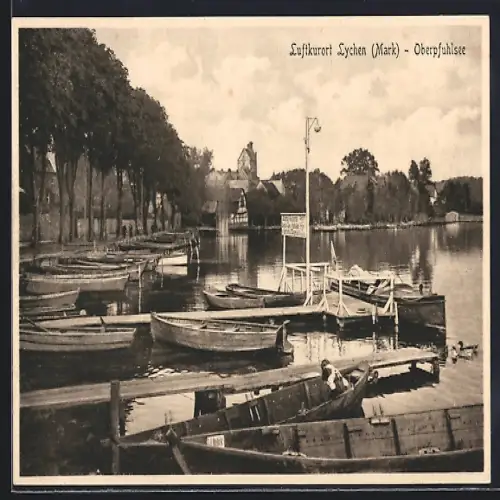 AK Lychen / Mark, Oberpfuhlsee, Bootsanleger, Uferpromenade