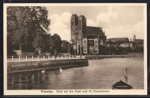 AK Prenzlau, Blick auf die Stadt und St. Marienkirche